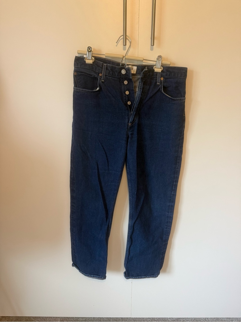 Agolde Dark Blue Button-Fly Jeans, size 30